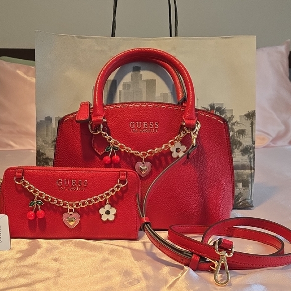 Guess Handbags - NWT Guess Lynne Charm Leather Satchel & Matching Wallet In Chili PRICE FIRM